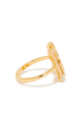 H Silhouette Ring, 18k Yellow Gold & Enamel with Diamonds